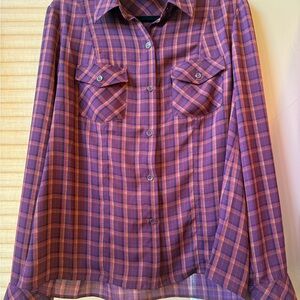 CAbi Burgundy and Orange Plaid Shirt